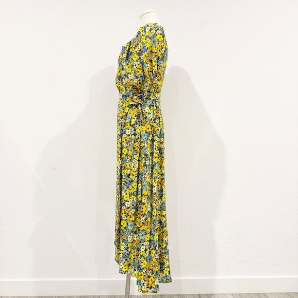 L Space Talia Puff Sleeve Ruffle Trim Tie Midi Wrap Dress Boho Peasant Medium - Picture 7 of 12